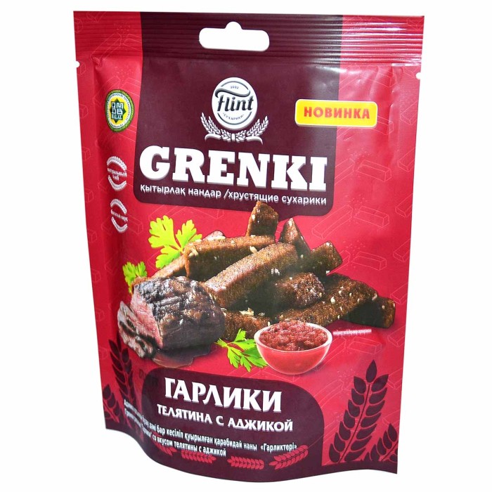 Гренки Flint Гарлики ржаные вкус телятина с аджикой 90гр м/у