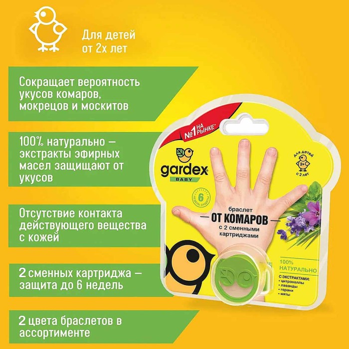 Браслет Gardex Baby от комаров с 2 сменными картриджами
