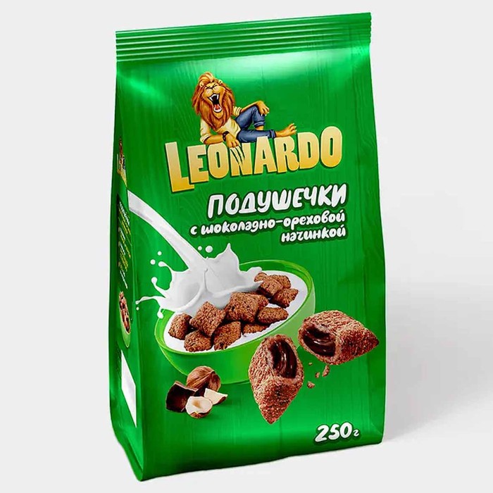 Завтрак готовый Leonardo подушечки шоколадная начинка 250гр м/у