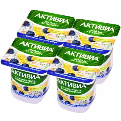 Йогурт Активия  черника-злаки-лен 2,9% 110гр пэт