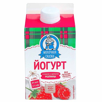 Йогурт питьевой Молочная сказка со вкусом и ароматом малины 2,5% 450гр т/п