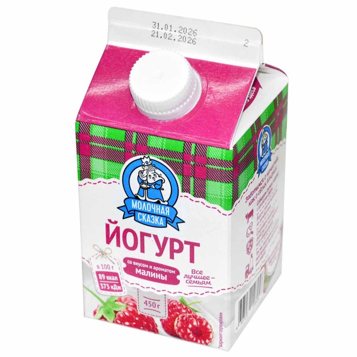 Йогурт питьевой Молочная сказка со вкусом и ароматом малины 2,5% 450гр т/п