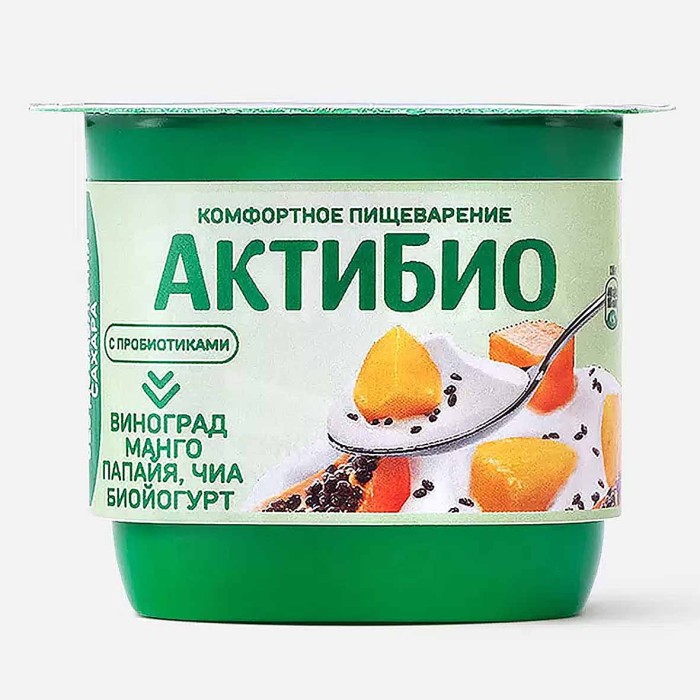 Биойогурт Актибио натуральный виноград-манго-папайя-чиа 2,9% 130гр пэт
