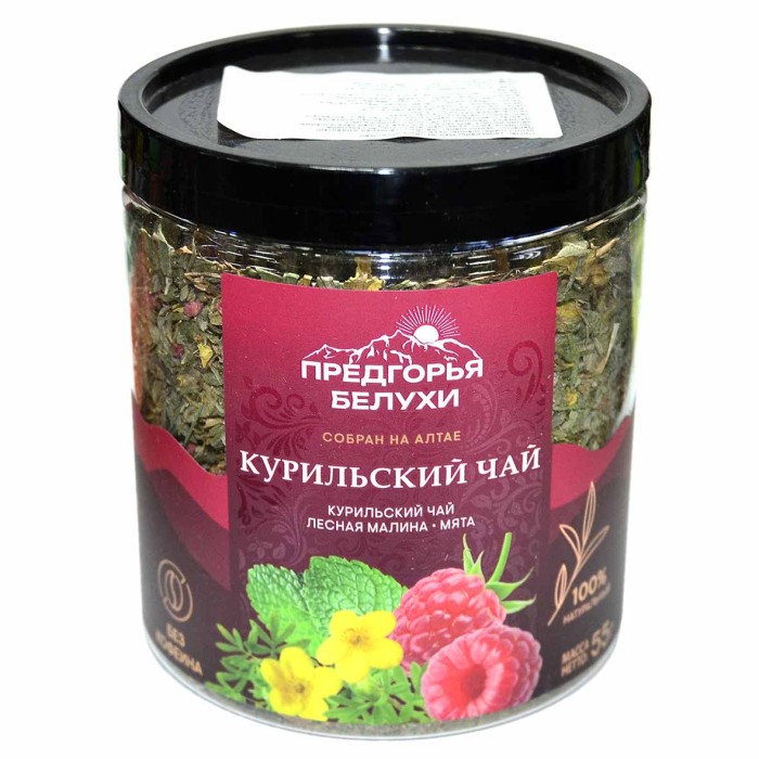 Напиток чайный Предгорья Белухи Курильский чай с лесной малиной и мятой 55гр пэт