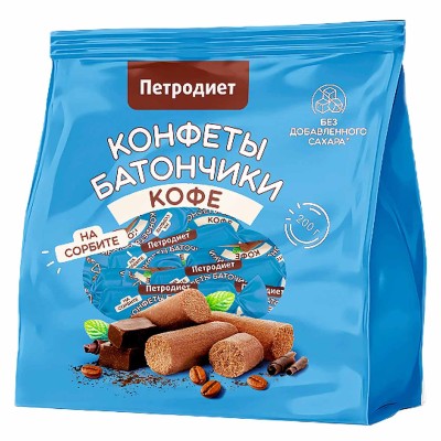 Конфеты Петродиет батончики кофе со стевией на сорбите 200гр м/у