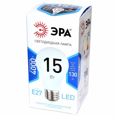 Лампа светодиодная Эра A60-15w-840-E27 к/у