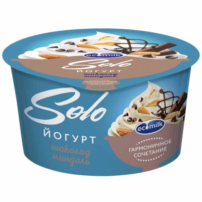 Йогурт Экомилк Соло шоколад-миндаль 4,2% 130гр пэт