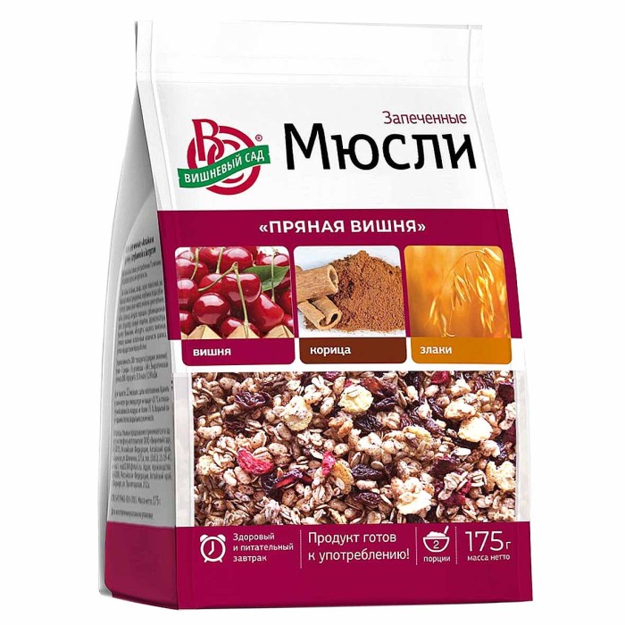 Мюсли Вишневый сад Алтайские кранчи запеченые Пряная вишня 175гр м/у