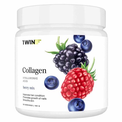 Бад 1Win Коллаген+ Hyaluronic acid+Vit.C +Ягодный микс 180г банка
