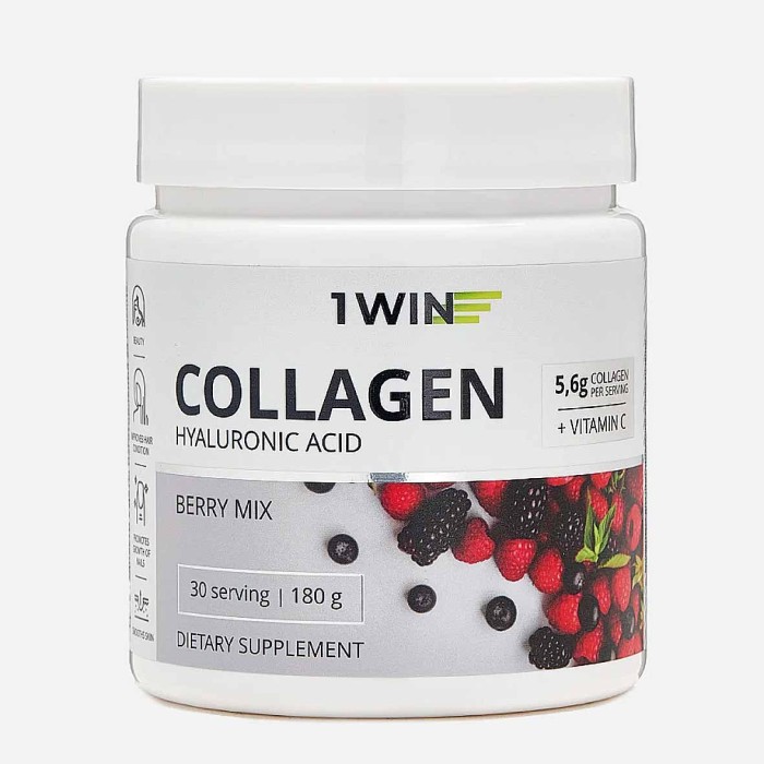 Бад 1Win Коллаген+ Hyaluronic acid+Vit.C +Ягодный микс 180г банка