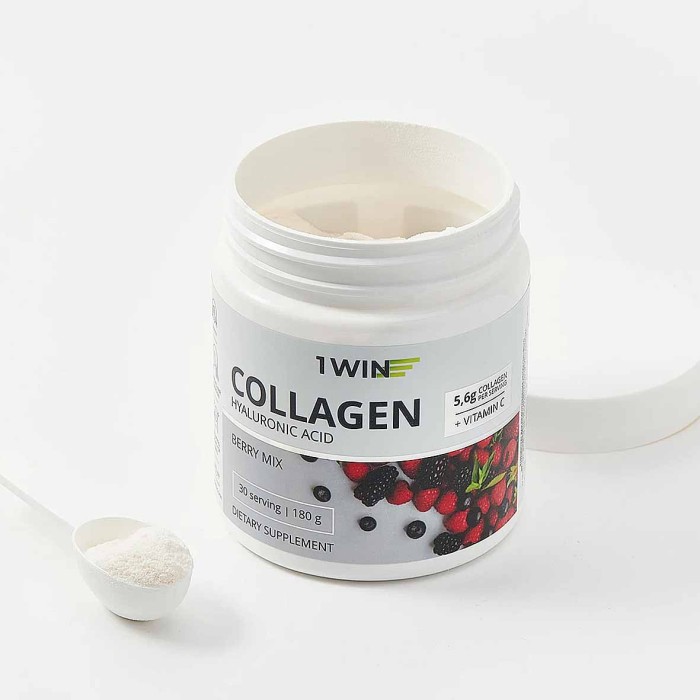 Бад 1Win Коллаген+ Hyaluronic acid+Vit.C +Ягодный микс 180г банка